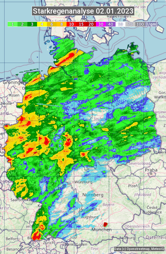 Karte mit Unwetteranalyse