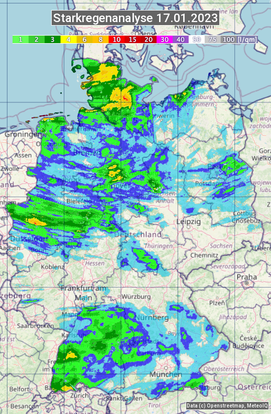 Karte mit Unwetteranalyse