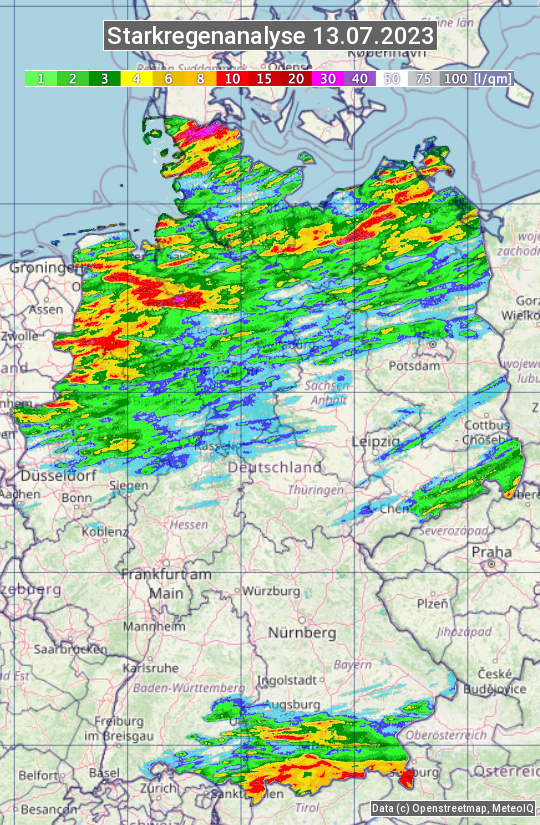 Karte mit Unwetteranalyse