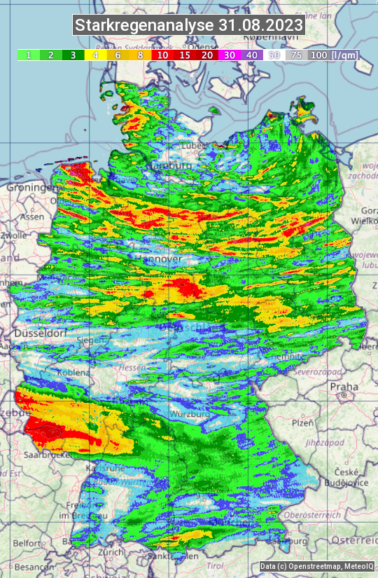 Karte mit Unwetteranalyse