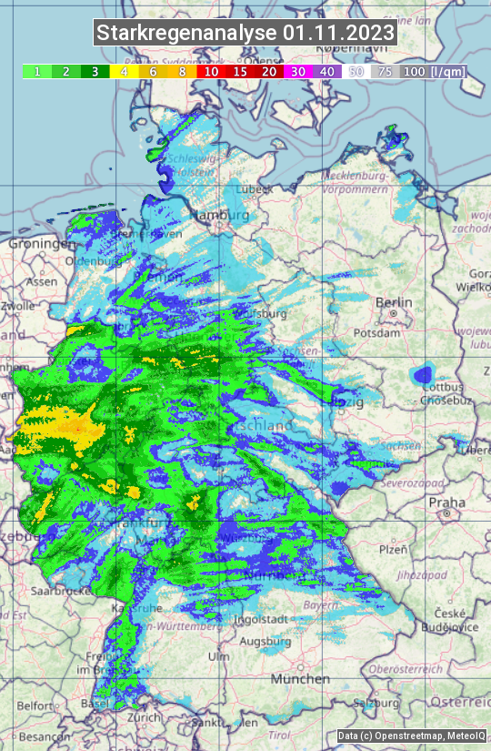 Karte mit Unwetteranalyse