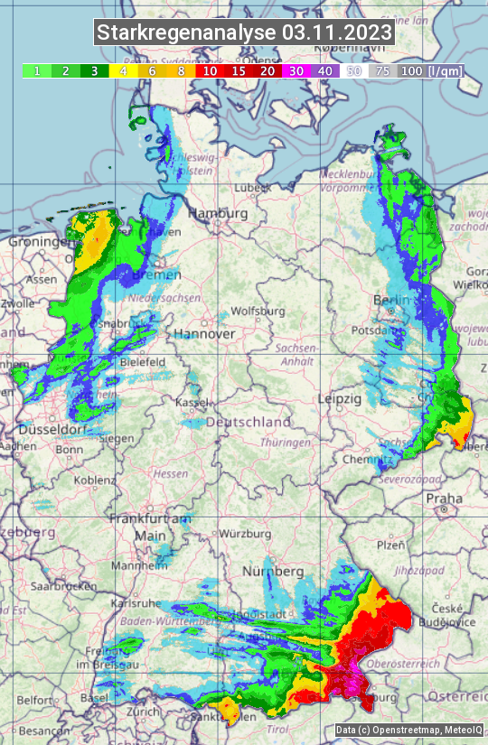 Karte mit Unwetteranalyse