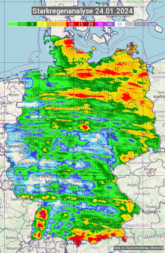 Karte mit Unwetteranalyse