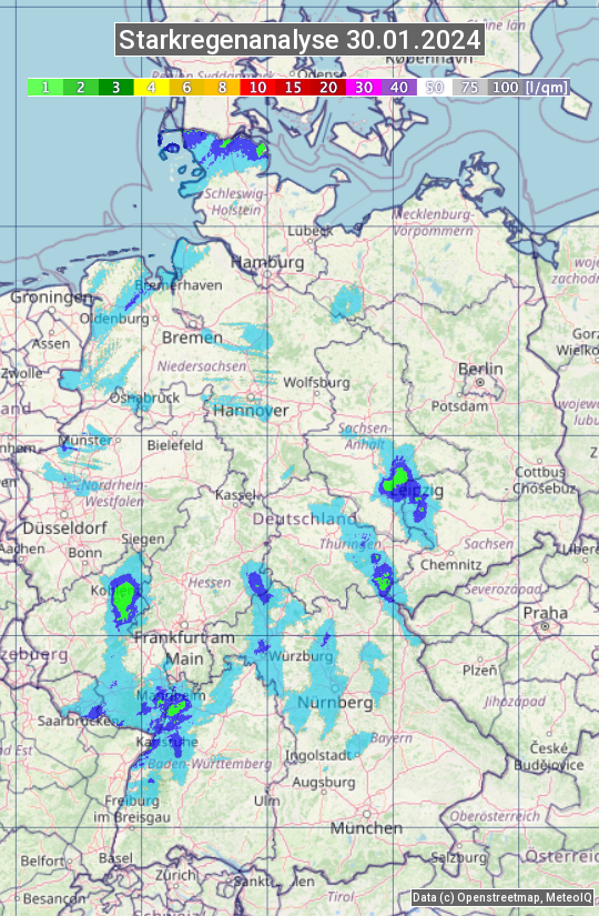 Karte mit Unwetteranalyse