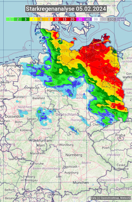 Karte mit Unwetteranalyse