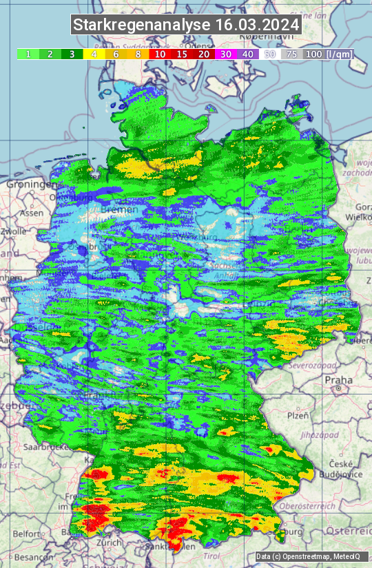 Karte mit Unwetteranalyse