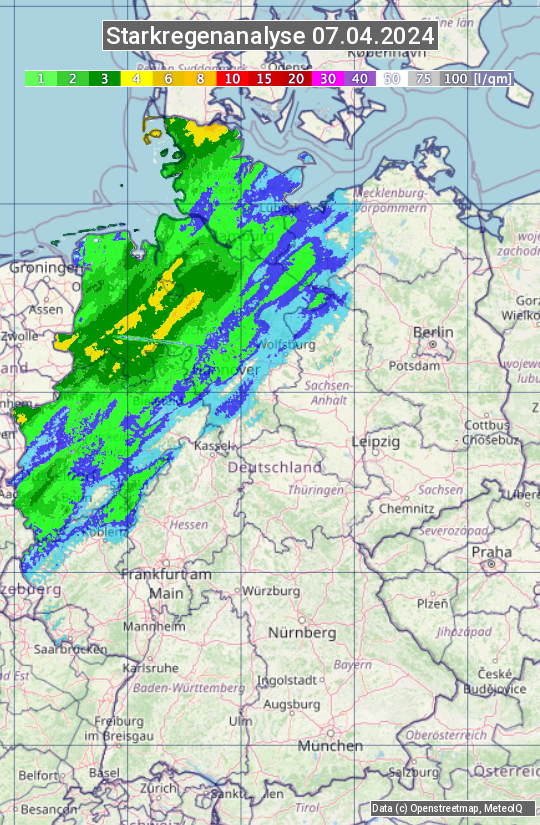 Karte mit Unwetteranalyse