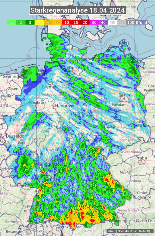 Karte mit Unwetteranalyse