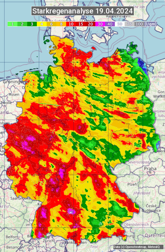 Karte mit Unwetteranalyse