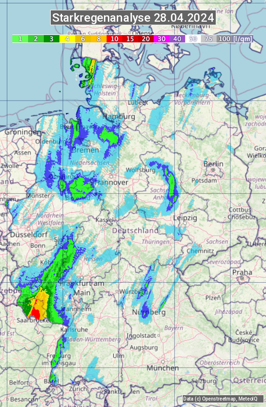 Karte mit Unwetteranalyse