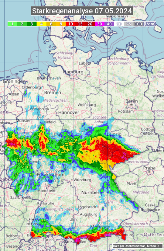 Karte mit Unwetteranalyse