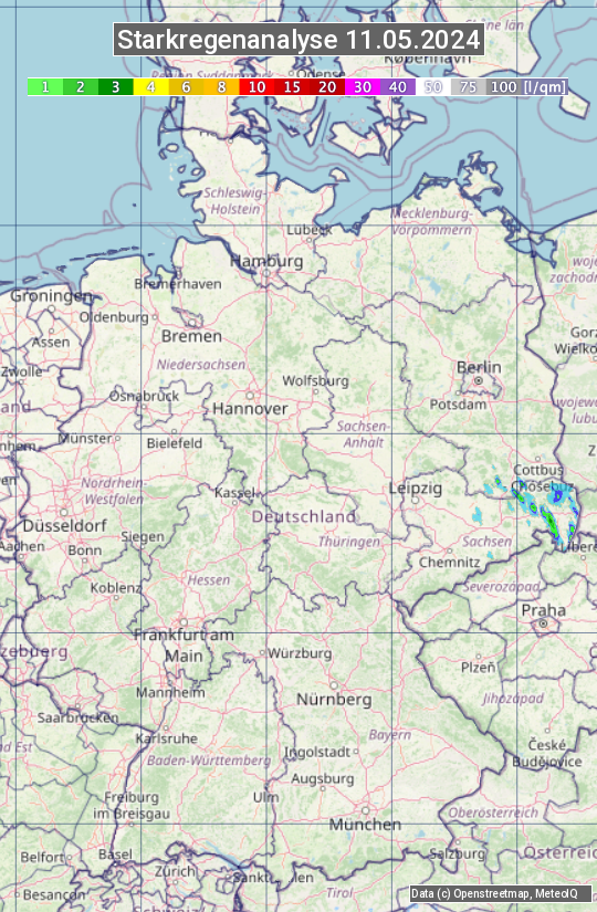 Karte mit Unwetteranalyse