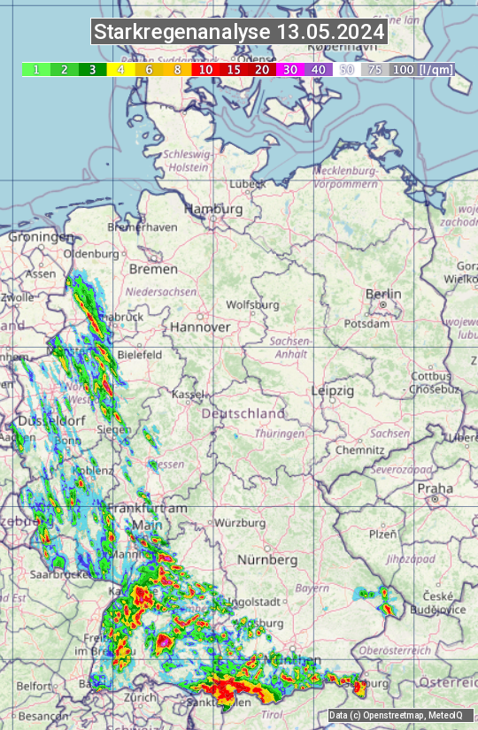 Karte mit Unwetteranalyse