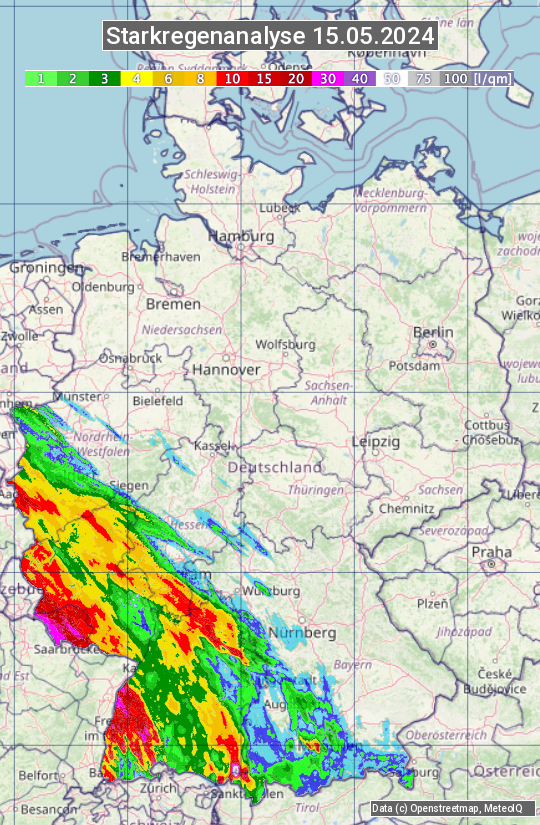 Karte mit Unwetteranalyse