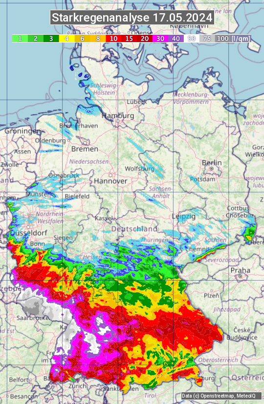 Karte mit Unwetteranalyse