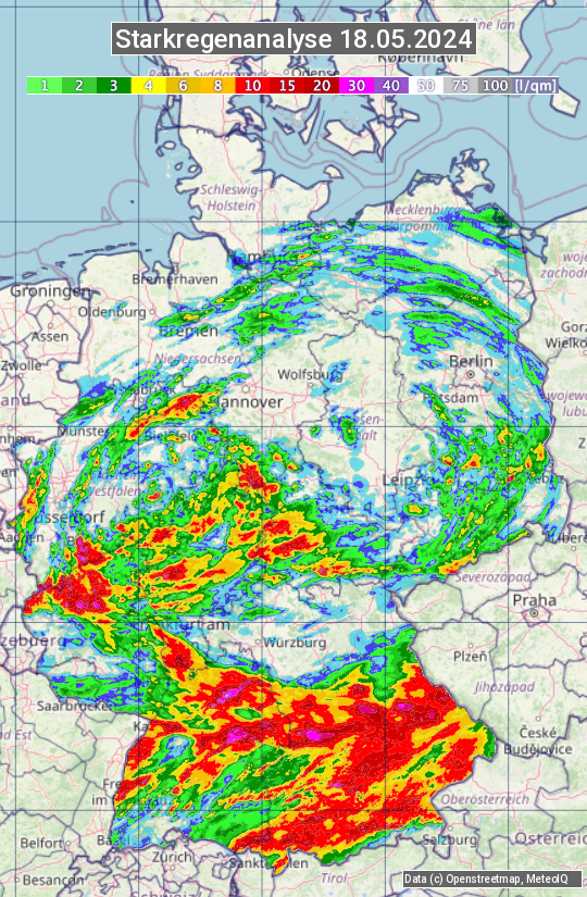 Karte mit Unwetteranalyse