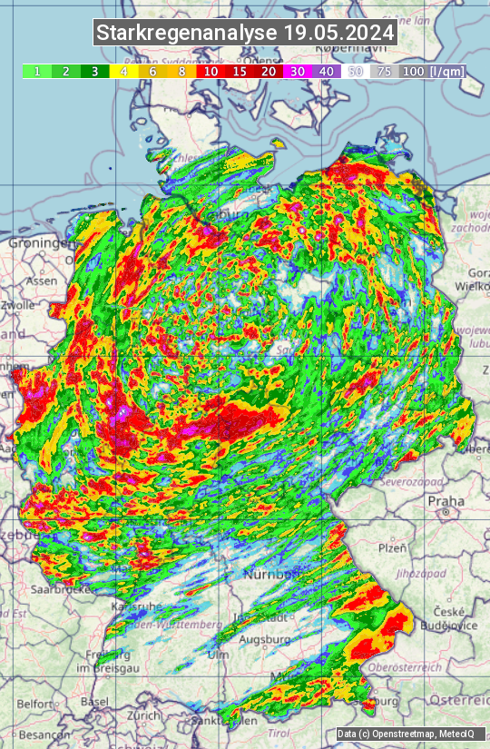 Karte mit Unwetteranalyse