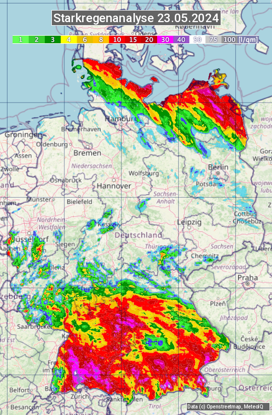 Karte mit Unwetteranalyse