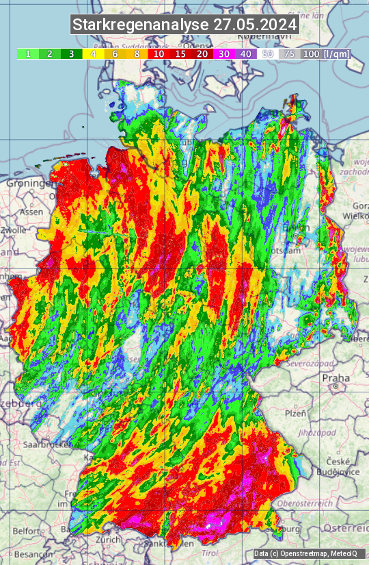 Karte mit Unwetteranalyse