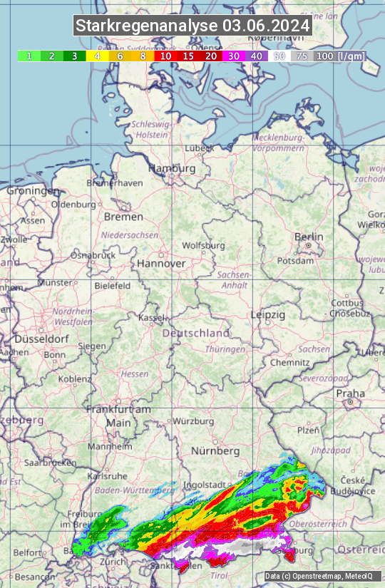 Karte mit Unwetteranalyse