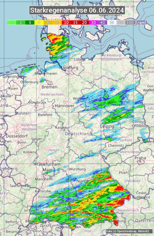 Karte mit Unwetteranalyse