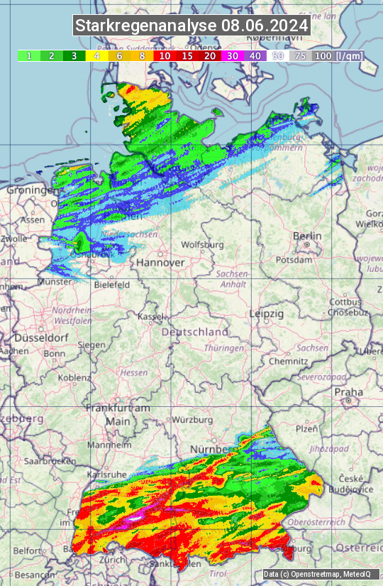 Karte mit Unwetteranalyse