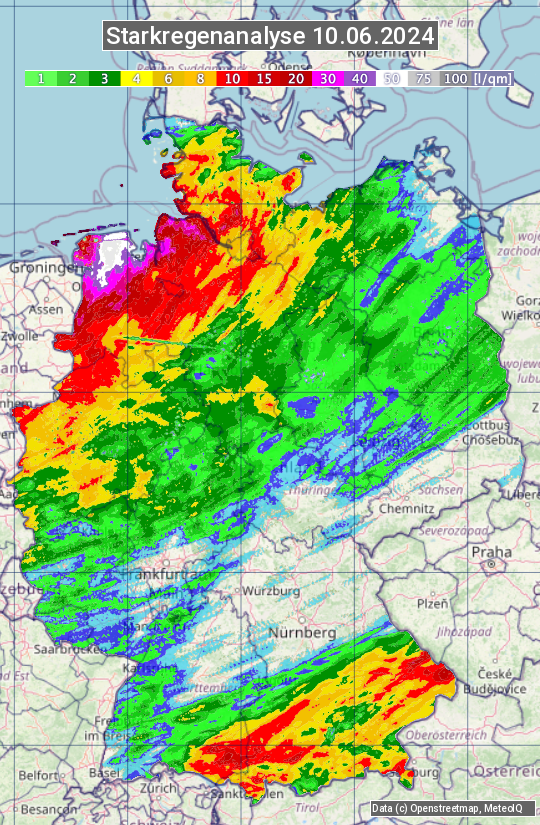 Karte mit Unwetteranalyse