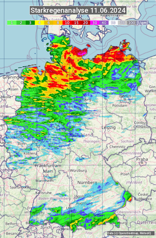 Karte mit Unwetteranalyse