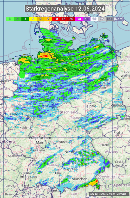 Karte mit Unwetteranalyse