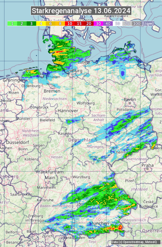 Karte mit Unwetteranalyse