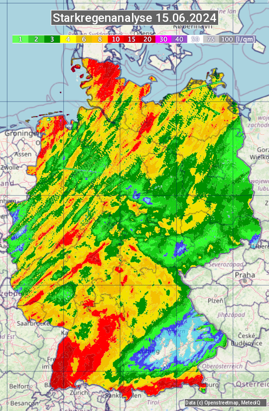 Karte mit Unwetteranalyse