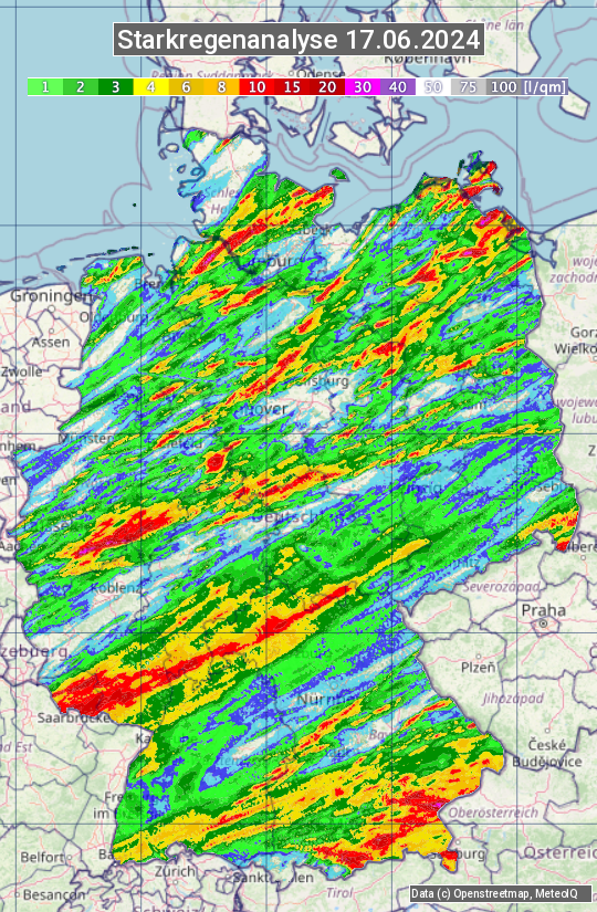 Karte mit Unwetteranalyse