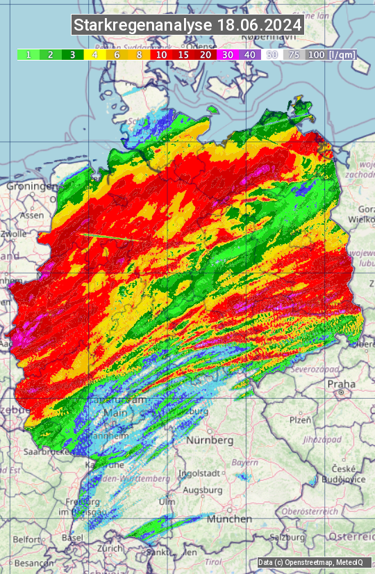 Karte mit Unwetteranalyse