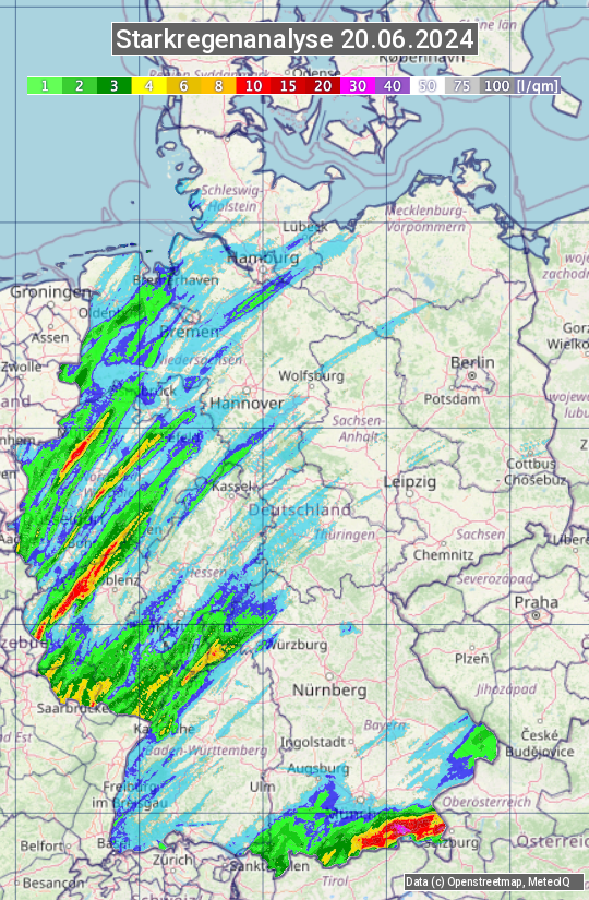 Karte mit Unwetteranalyse