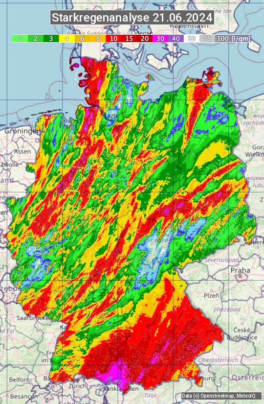 Karte mit Unwetteranalyse