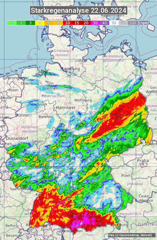 Karte mit Unwetteranalyse