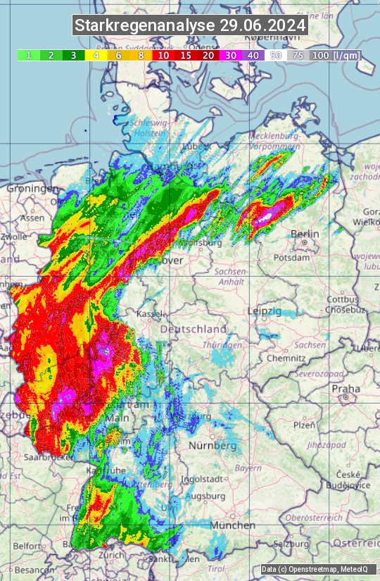 Karte mit Unwetteranalyse