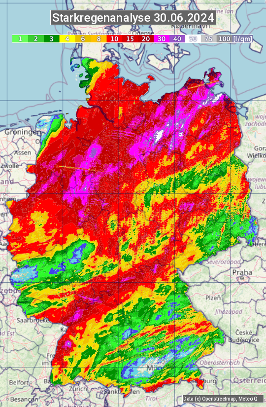 Karte mit Unwetteranalyse