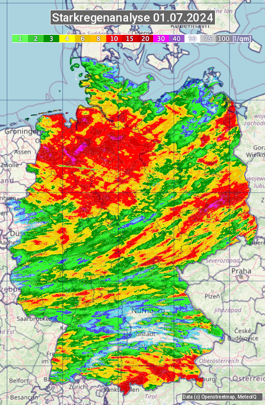 Karte mit Unwetteranalyse