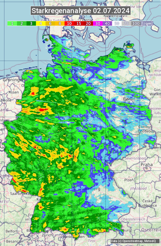 Karte mit Unwetteranalyse