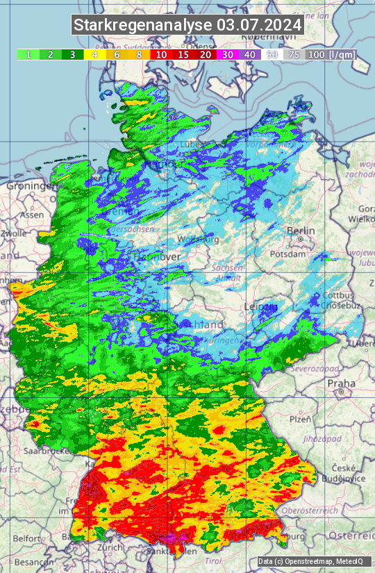 Karte mit Unwetteranalyse