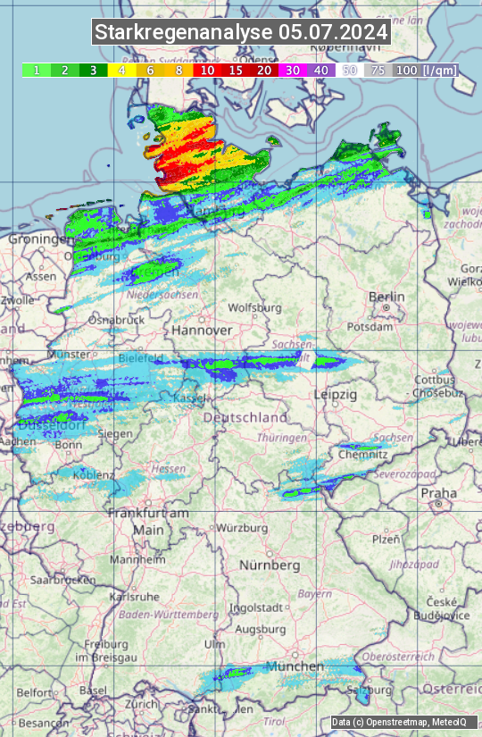 Karte mit Unwetteranalyse