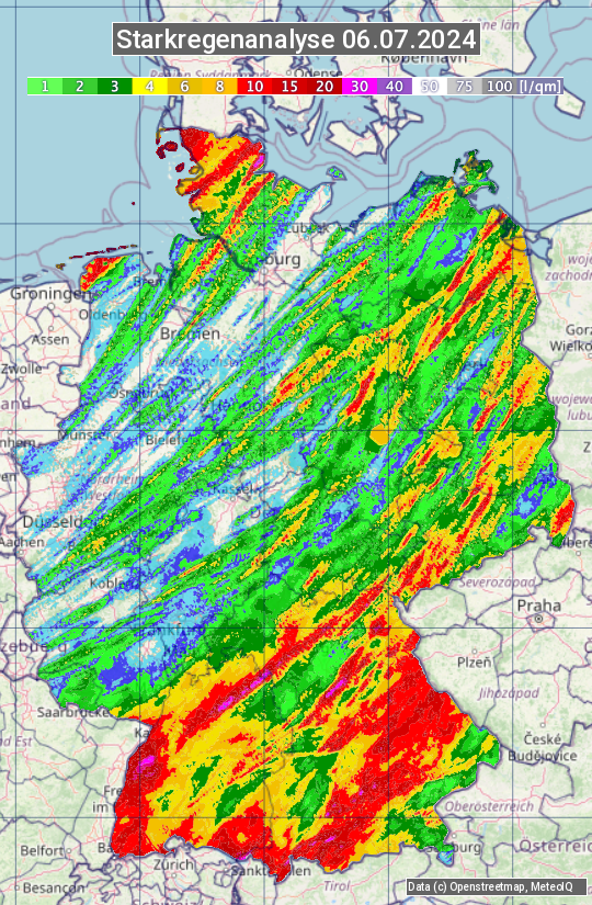 Karte mit Unwetteranalyse