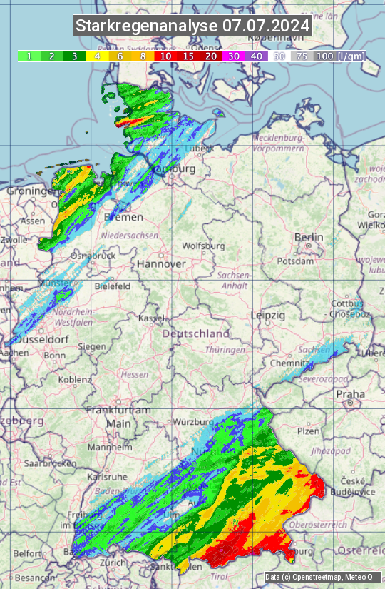 Karte mit Unwetteranalyse