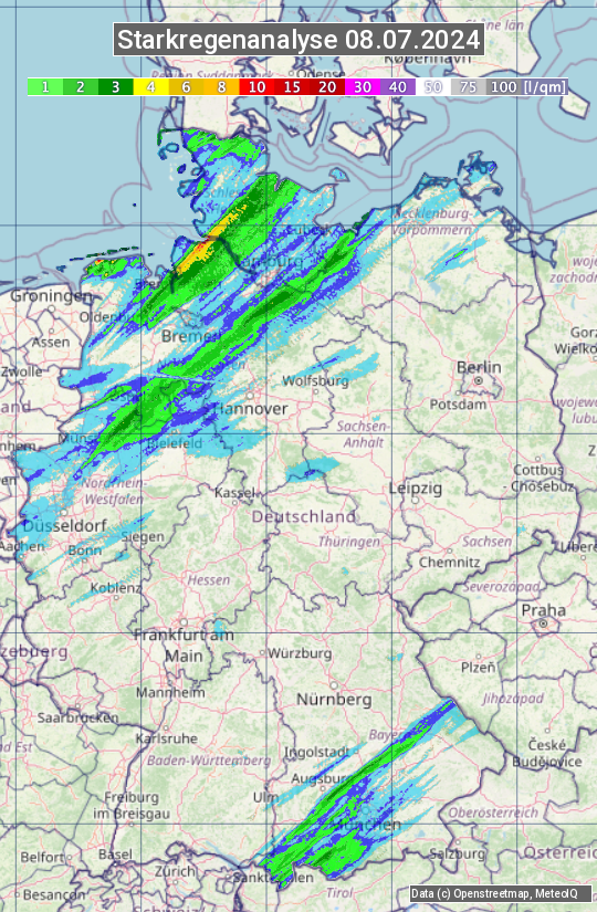 Karte mit Unwetteranalyse