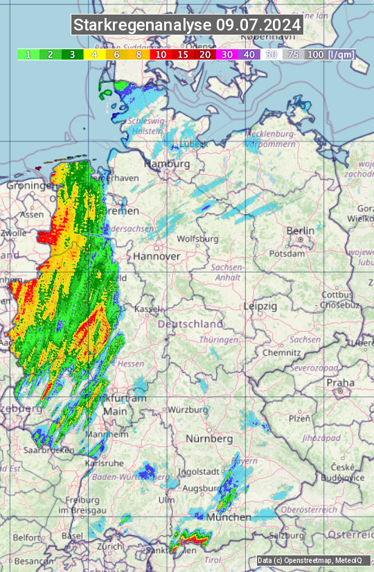 Karte mit Unwetteranalyse