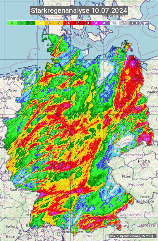 Karte mit Unwetteranalyse