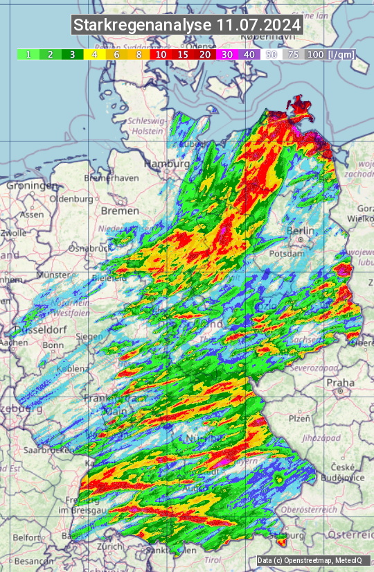 Karte mit Unwetteranalyse