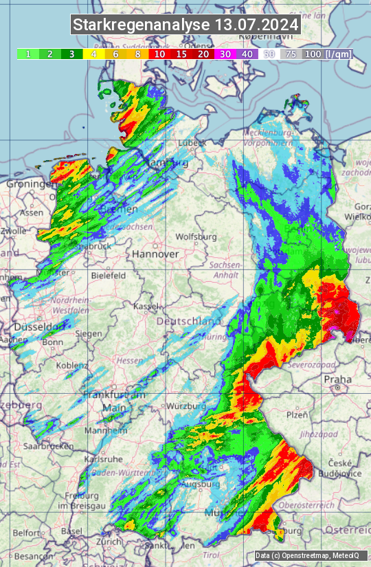 Karte mit Unwetteranalyse