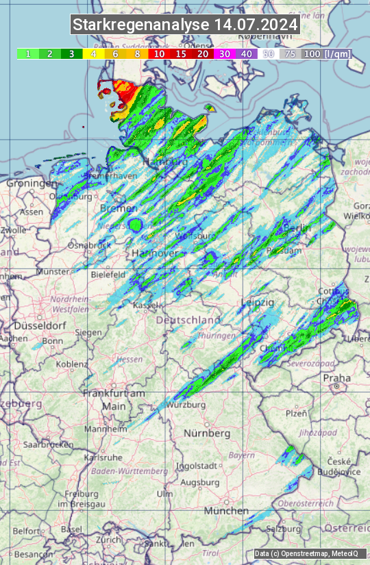 Karte mit Unwetteranalyse